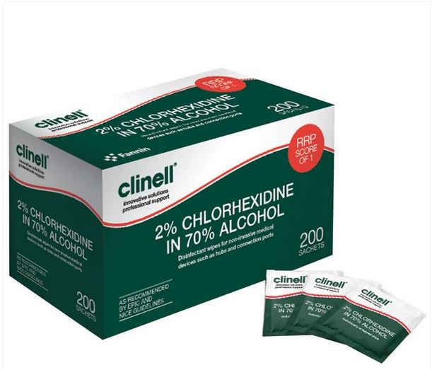 Clinell Alcohol 2% Chlorhexidine 240 Sachet Wipes