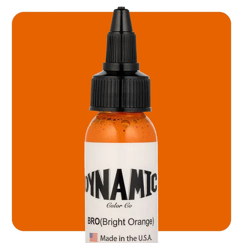 1oz bottle of Dynamic Color Bright Orange Tattoo Ink for vibrant tattoo work