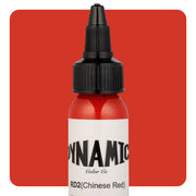 Dynamic Color Chinese Red Tattoo Ink – 1oz bottle with bright red-orange pigment for bold tattoo designs
