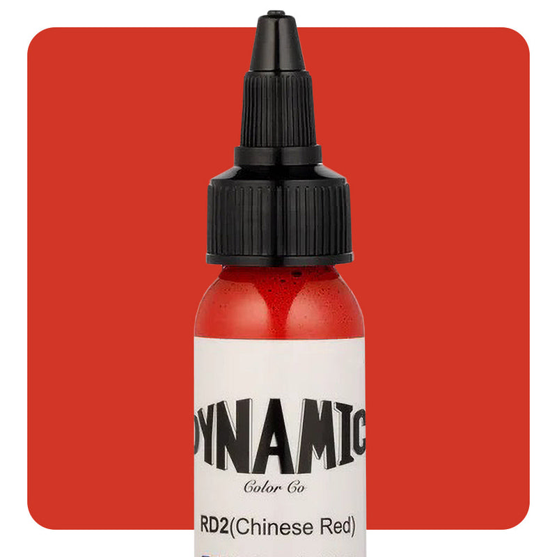 Dynamic Color Chinese Red Tattoo Ink – 1oz bottle with bright red-orange pigment for bold tattoo designs