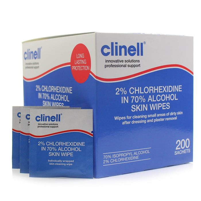 Clinell 2% Chlorhexidine + Alcohol Skin Wipes (200 Sachets)