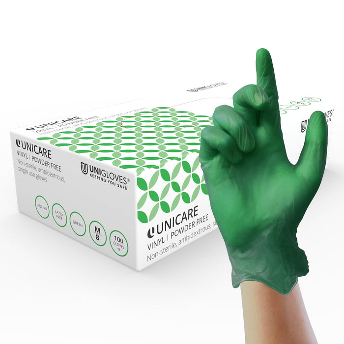 Unicare Vinyl Gloves Green  -  Case of 10