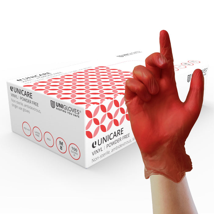 Unicare Vinyl Gloves Red -  Case of 10