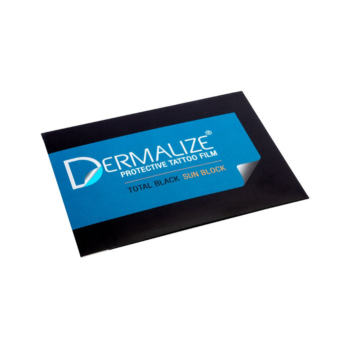 Dermalize protective tattoo film with blue label on a white background