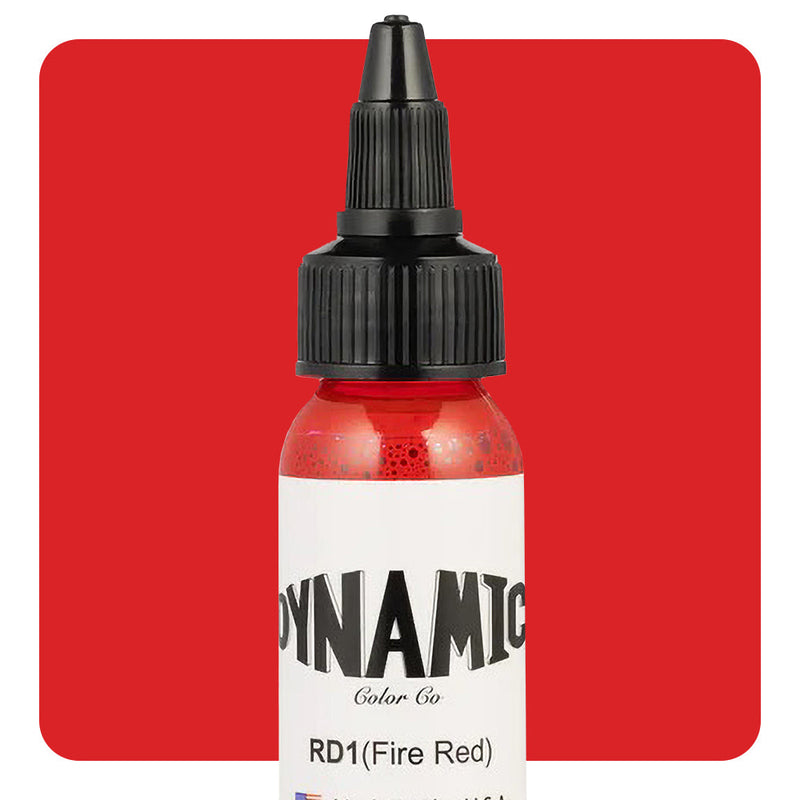 Dynamic Color Fire Red Tattoo Ink – 1oz bottle with vivid red pigment for traditional and neo-traditional tattoos