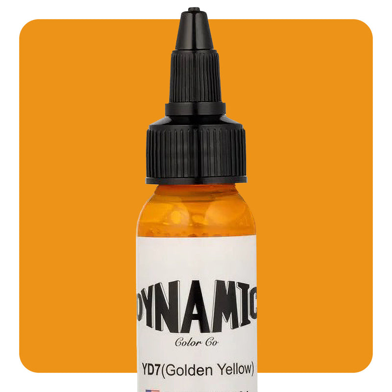 Dynamic Color Golden Yellow Tattoo Ink – 1oz bottle with radiant golden yellow pigment for tattoos