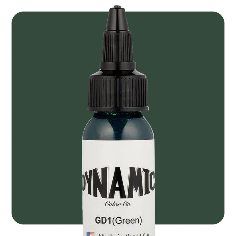 Dynamic Color Green Tattoo Ink – 1oz bottle with vibrant green pigment for tattoo artwork