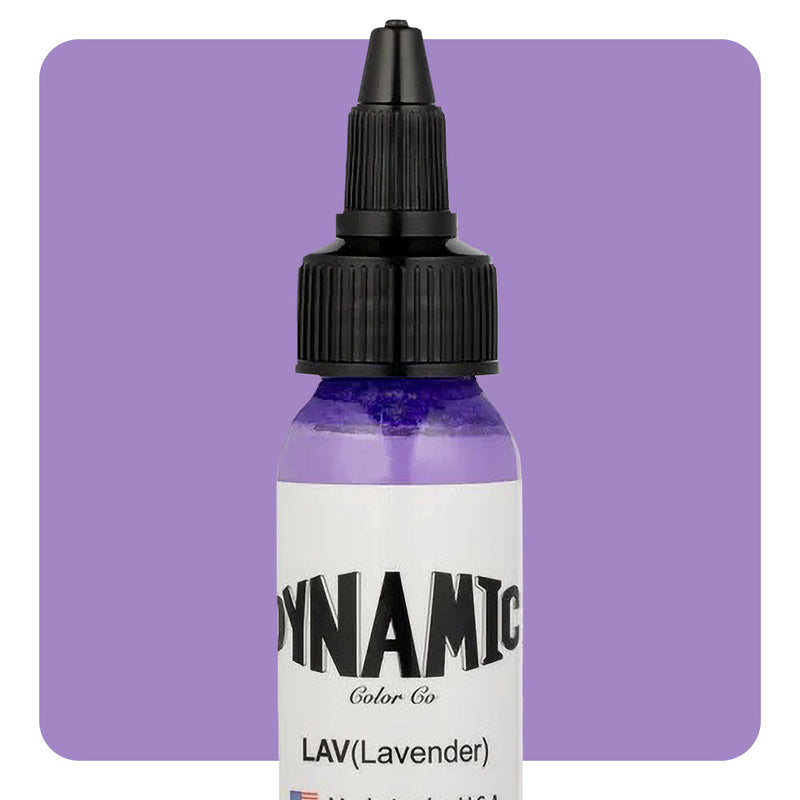 Dynamic Color Lavender Tattoo Ink – 1oz bottle with soft purple pigment for floral and pastel tattoo designs