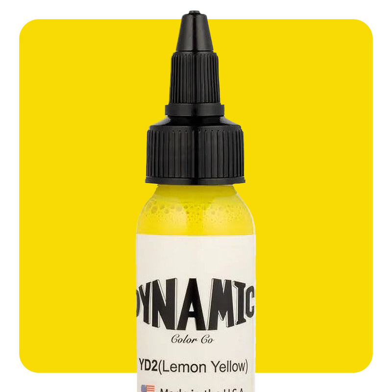 Dynamic Color Lemon Yellow Tattoo Ink – 1oz bottle with bright yellow pigment for glow and highlight tattoo work
