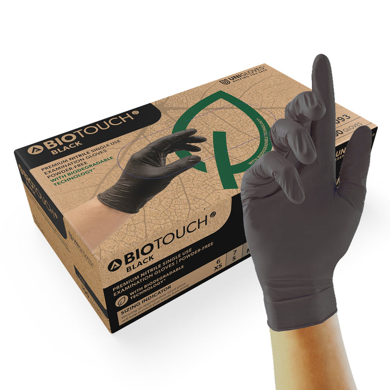 Unigloves Biotouch Black Biodegradable Nitrile Gloves