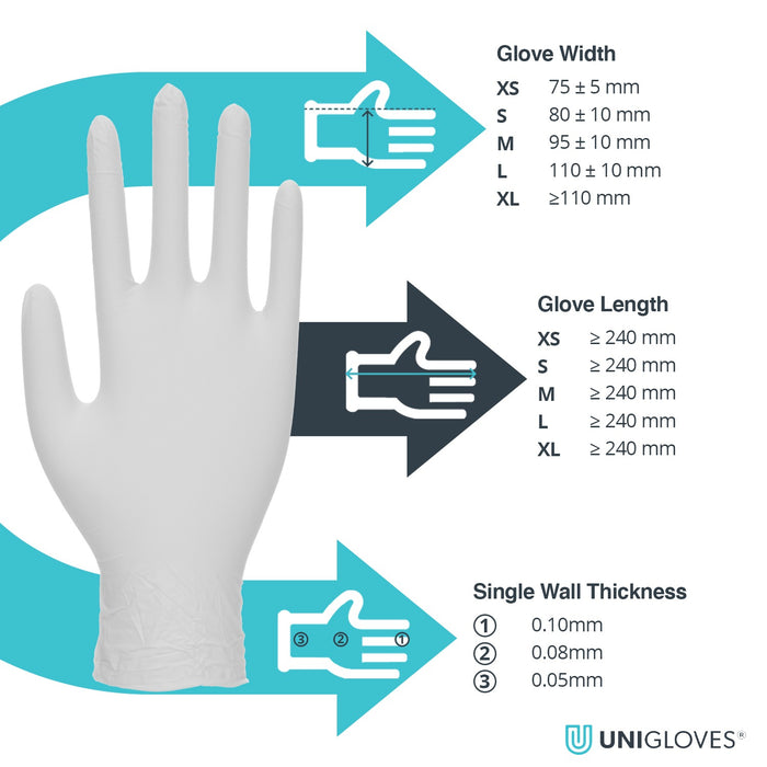 Unigloves White Pearl Nitrile Gloves (Case of 10)