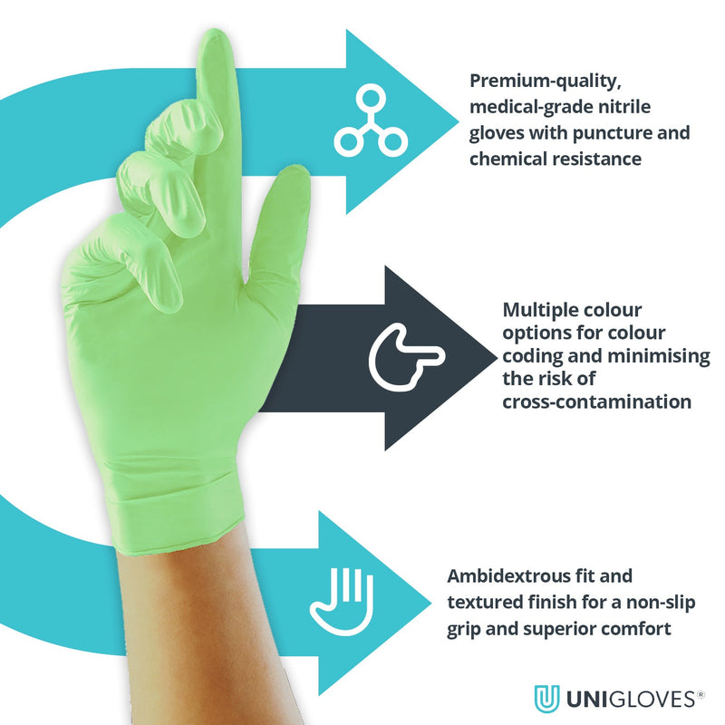 Unigloves Green Pearl Nitrile Gloves (Case of 10)