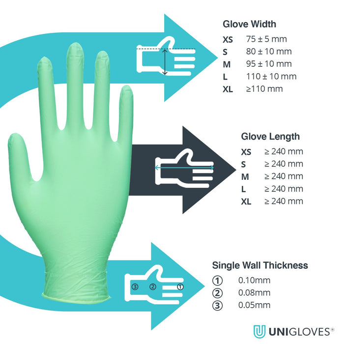 Unigloves Green Pearl Nitrile Gloves (Case of 10)