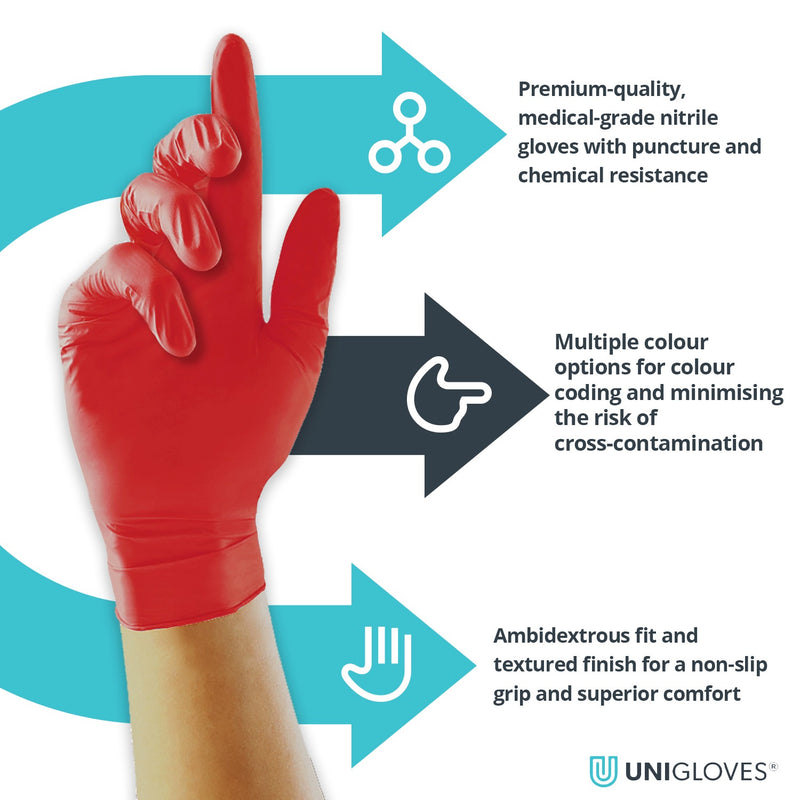 Unigloves Red Pearl Nitrile Gloves (Case of 10)