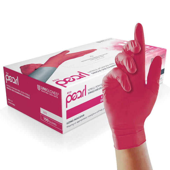Unigloves Red Pearl Nitrile Gloves (Case of 10)