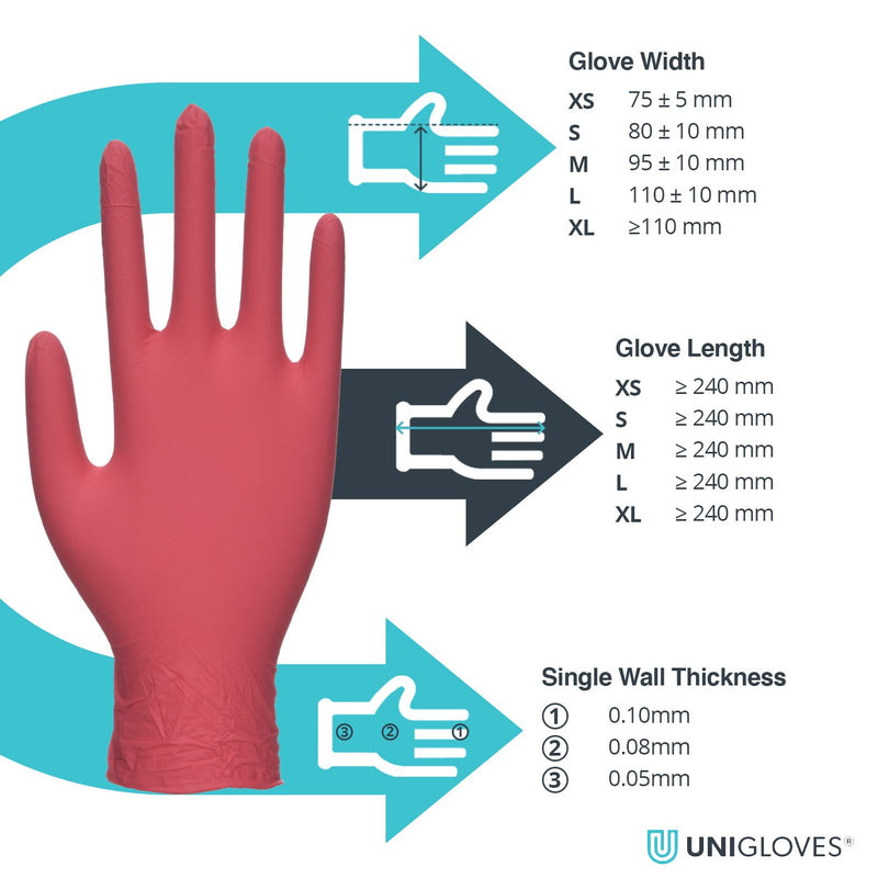 Unigloves Red Pearl Nitrile Gloves (Case of 10)