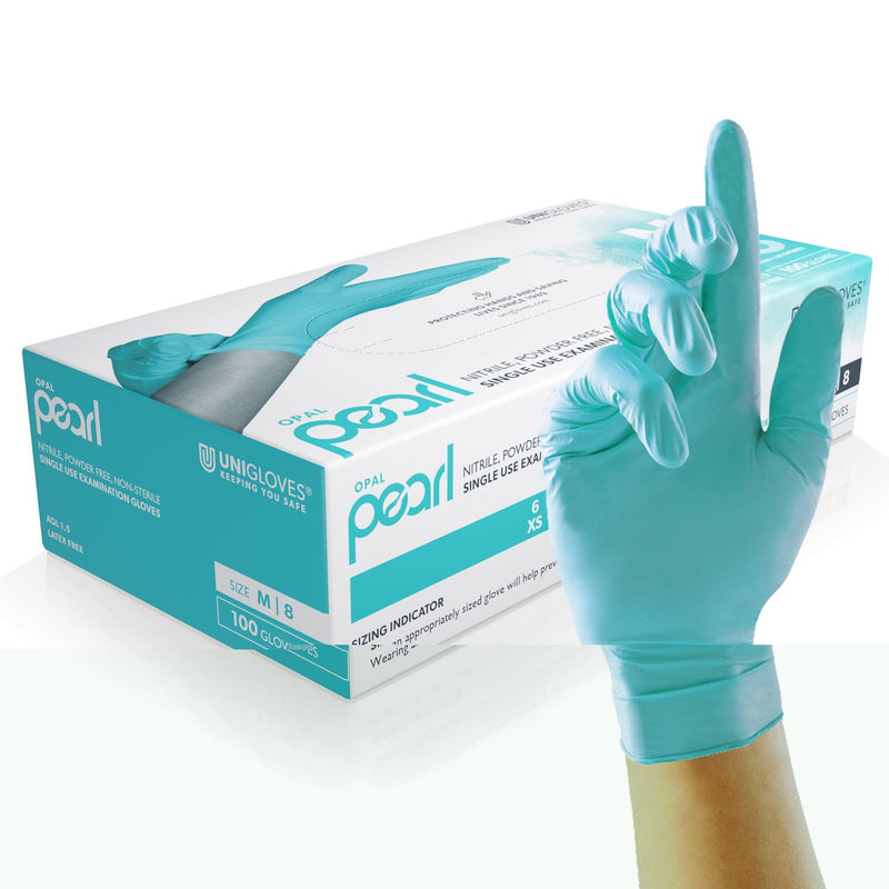 Unigloves Aqua Blue Pearl Nitrile Gloves (Case of 10)