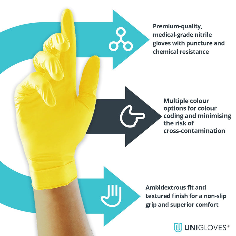 Unigloves Yellow Pearl Nitrile Gloves (Case of 10)