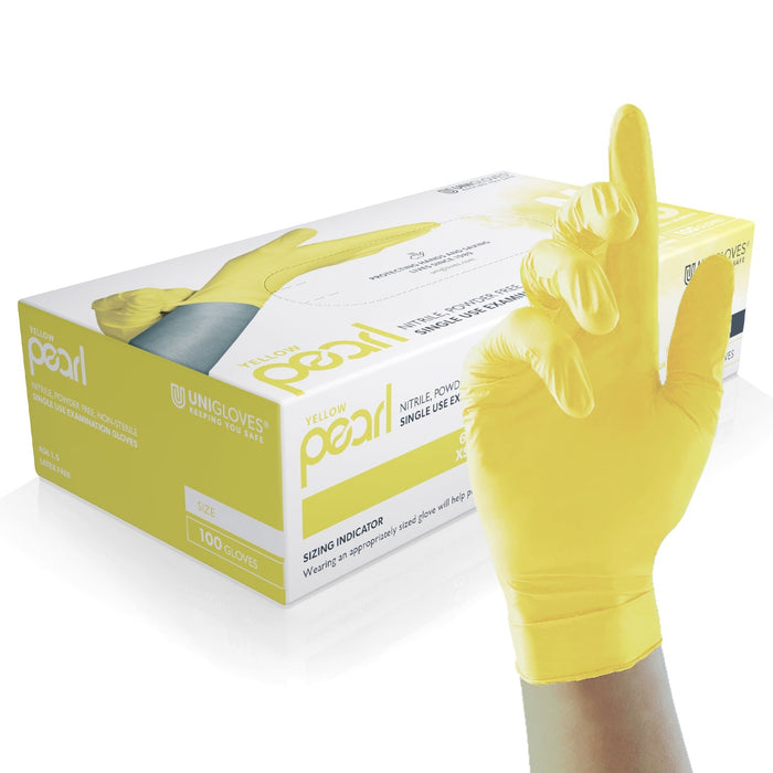 Unigloves Yellow Pearl Nitrile Gloves (Case of 10)