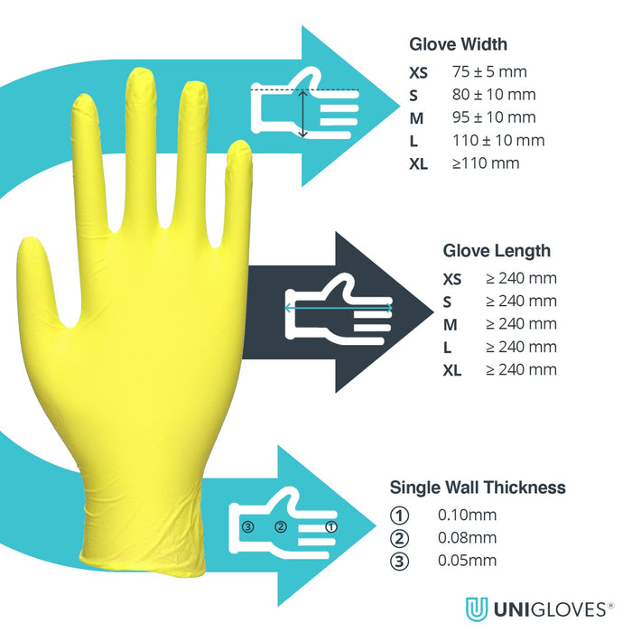 UNIGLOVES Yellow Pearl 4501 Guanti Nitrile Monouso Senza Lattice - Taglia XS, 100 Pezzi