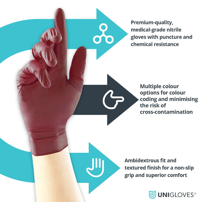 Unigloves Burgundy Pearl Nitrile Gloves (Case of 10)