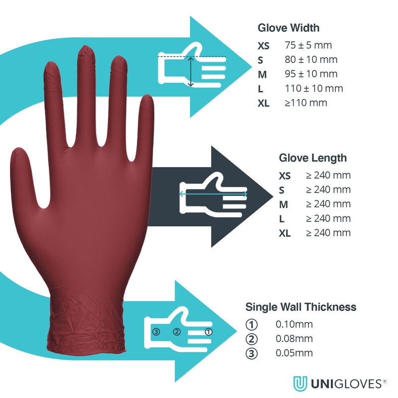 Unigloves Burgundy Pearl Nitrile Gloves (Case of 10)