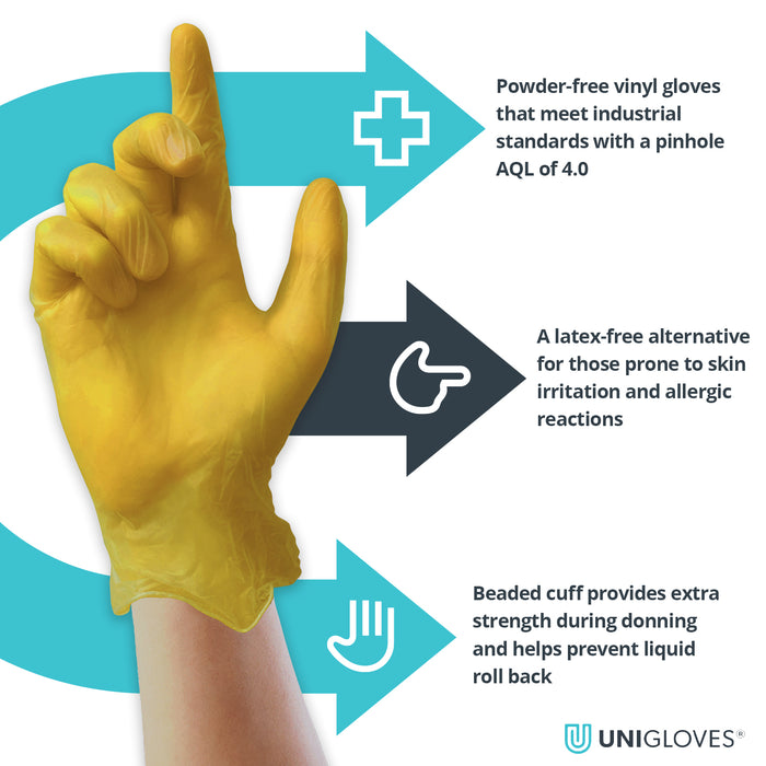 Unicare Vinyl Gloves Yellow-  Case of 10