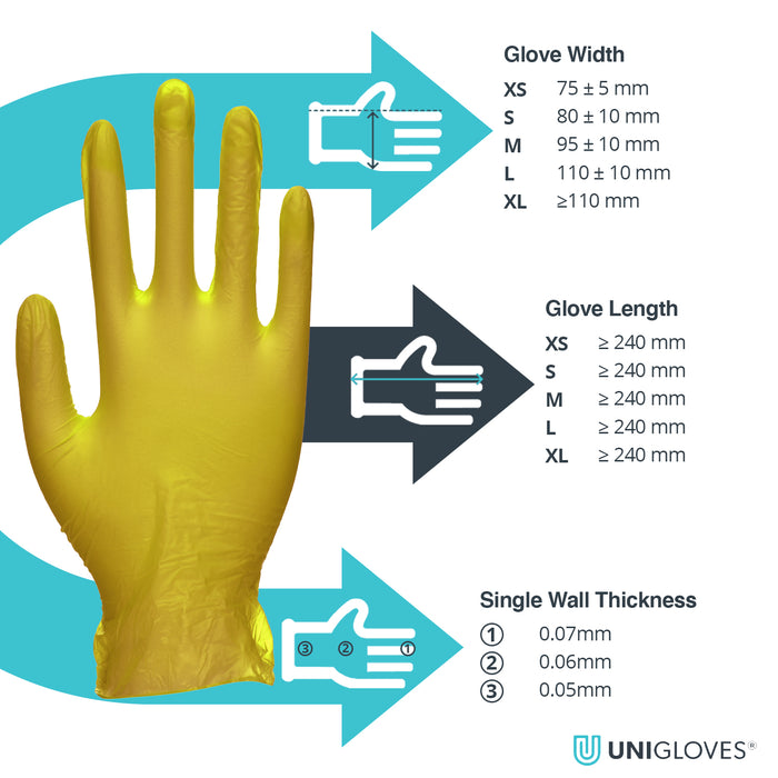 Unicare Vinyl Gloves Yellow-  Case of 10