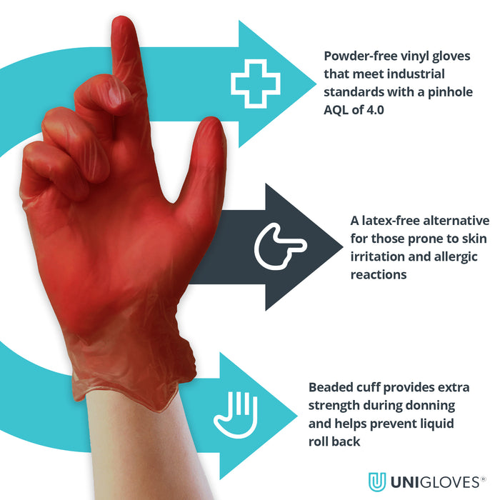 Unicare Vinyl Gloves Red -  Case of 10