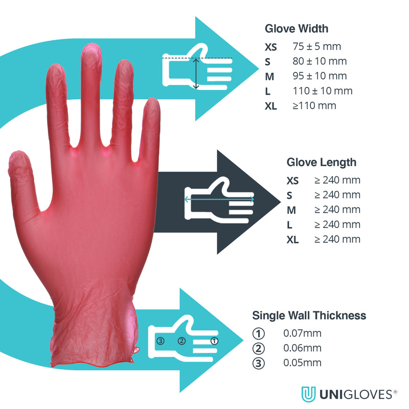 Unicare Vinyl Gloves Red -  Case of 10