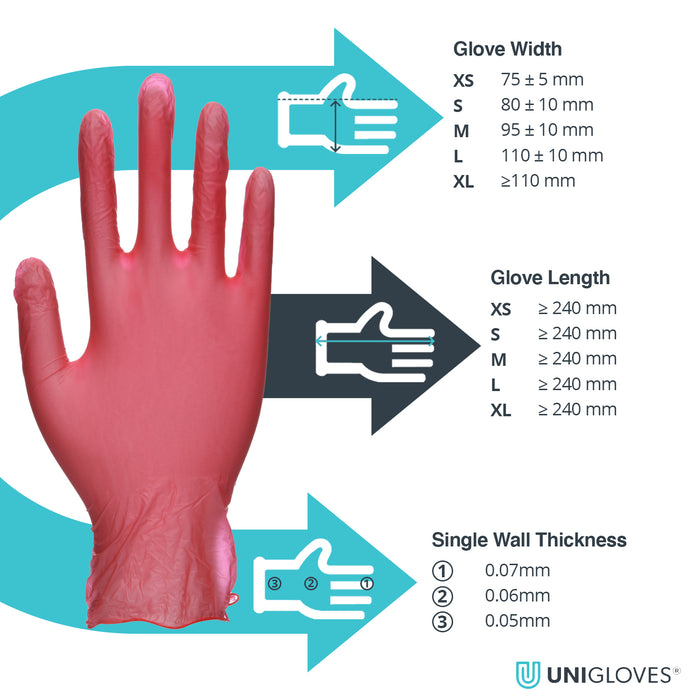Unicare Vinyl Gloves Red -  Case of 10
