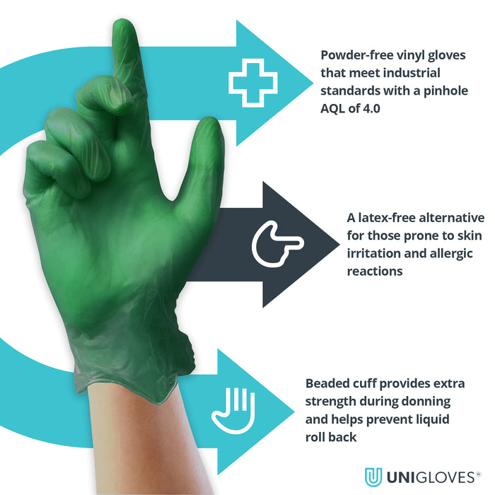 Unicare Vinyl Gloves Green  -  Case of 10