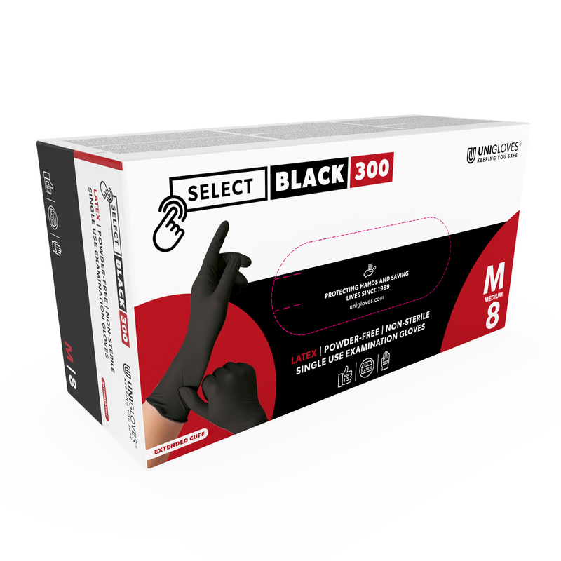Unigloves Select Black Long Cuff Latex Gloves