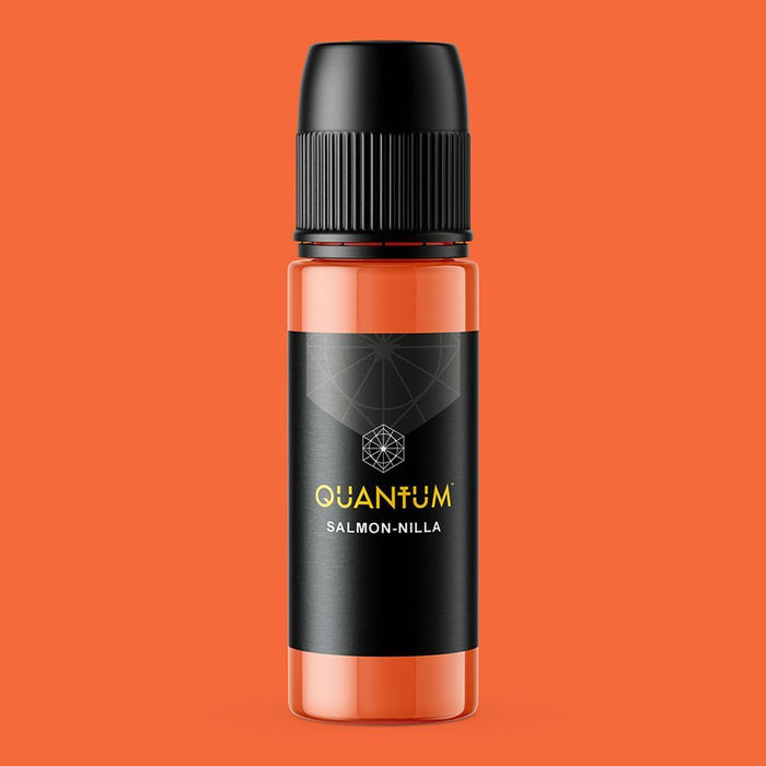 Quantum Salmon-Nilla tattoo ink bottle made in the USA, vegan acrylic-free pastel pigment for professional tattoo artists