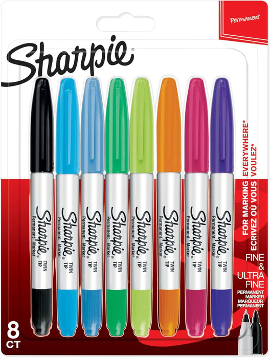 Sharpie Twin Tip Permanent Markers – 8 assorted colours for tattoo stencils and freehand design