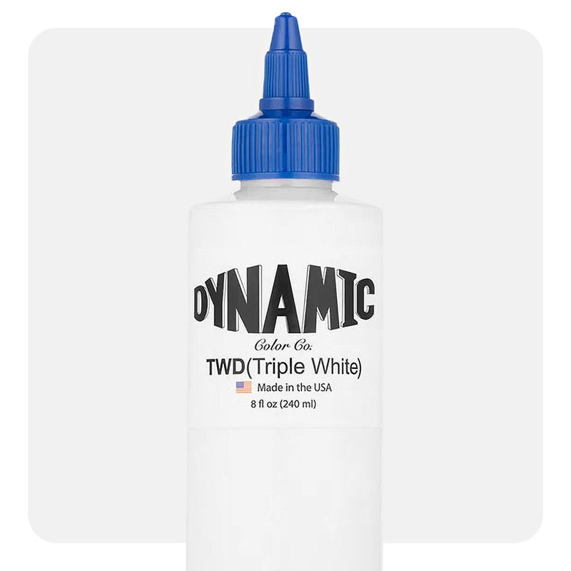 Dynamic Color Triple White Tattoo Ink – 1oz and 8oz bottles for clean, consistent white tattoo highlights