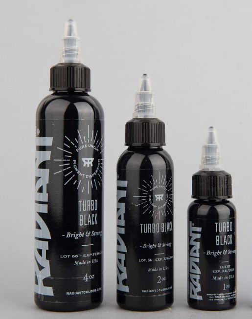 Radiant Color Turbo Black Tattoo Ink (Various Sizes) - Short date