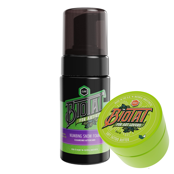 Biotat Zest Aftercare Bundle with Zest Soft Butter and Snow Foam Cleanser – Natural Vegan Tattoo Care Set