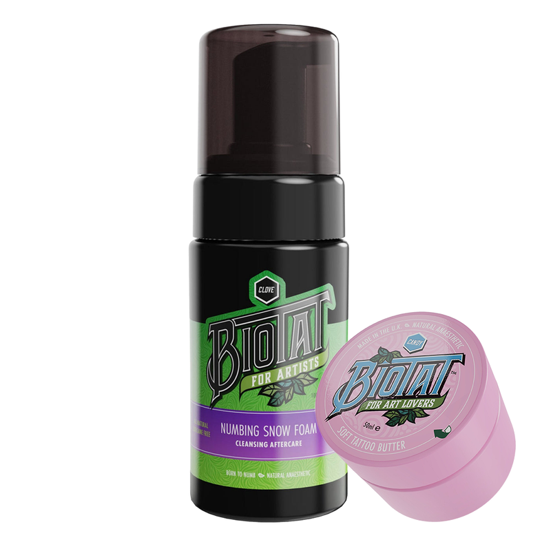 Biotat Candy Aftercare Bundle – 50ml Candy Soft Butter & 100ml Snow Foam Cleanser, natural vegan tattoo aftercare from Monsters Ink UK