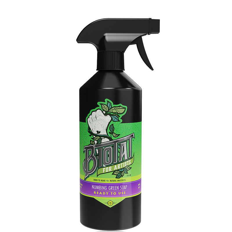 Biotat Ready-to-Use Numbing Green Soap 500 ml – Natural Tattoo Cleansing & Numbing Solution