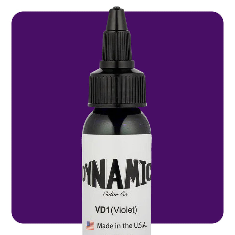 Dynamic Color Violet Tattoo Ink 1oz bottle – deep purple pigment for vibrant tattoos, floral designs, and bold colorwork