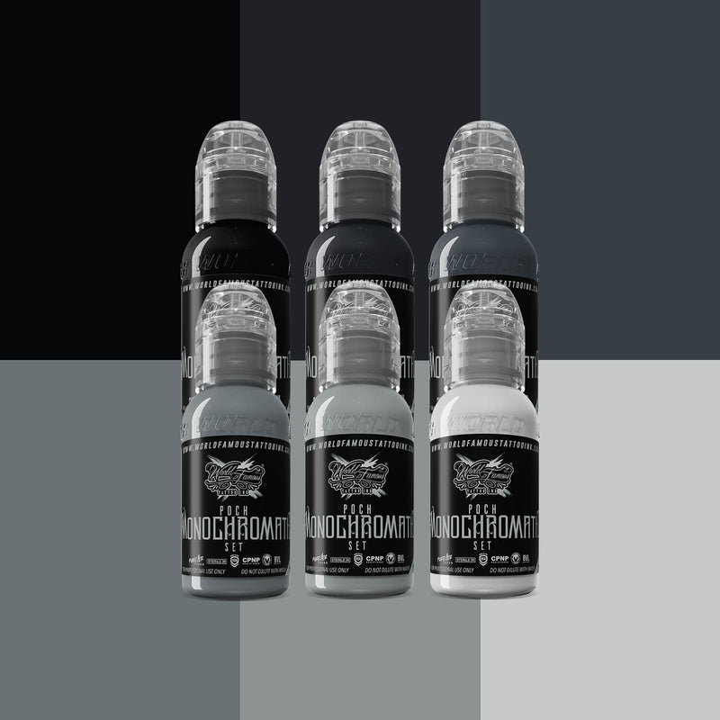 World Famous Monochromatic Tattoo Ink Set 0f 6 (Various Sizes)