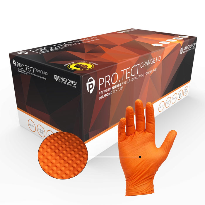 Unigloves Pro.tect Orange HD nitrile gloves Diamond Texture - Large