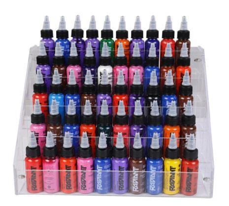 5 Tier Transparent Acrylic Tattoo Ink Holder – Clear display stand with angled shelves for easy ink access.