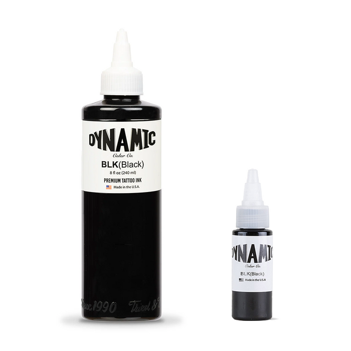 Dynamic Color Black Tattoo Ink BLK bottles in 30ml and 240ml sizes