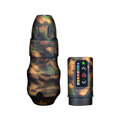 FK Irons EXO Tattoo Machine 4mm Stroke (Wireless Shadow Camo) RCA Bolt + 2x Power Bolts