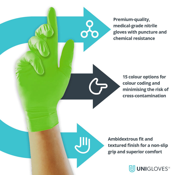 Unigloves Lime Pearl Nitrile Gloves (Cases Of 10)