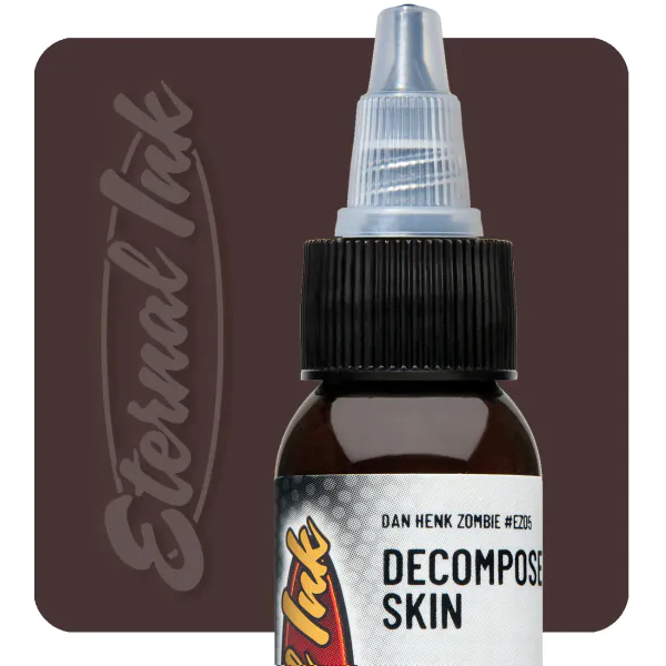 Eternal Ink’s Decomposed Skin is a muted flesh tone from the Zombie Series. Perfect for horror realism and undead designs. Organic and gamma sterilized. 30ml.