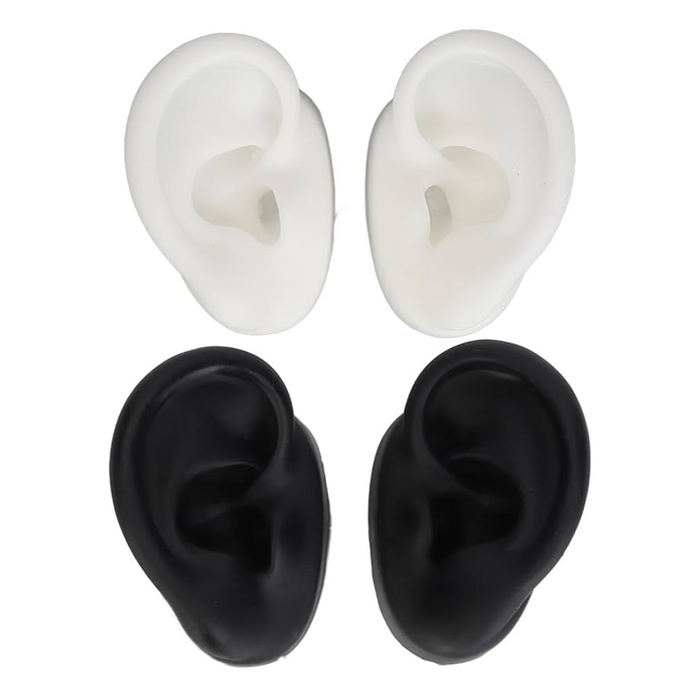 Silicone tattoo practice ear in black and white – left and right options available.