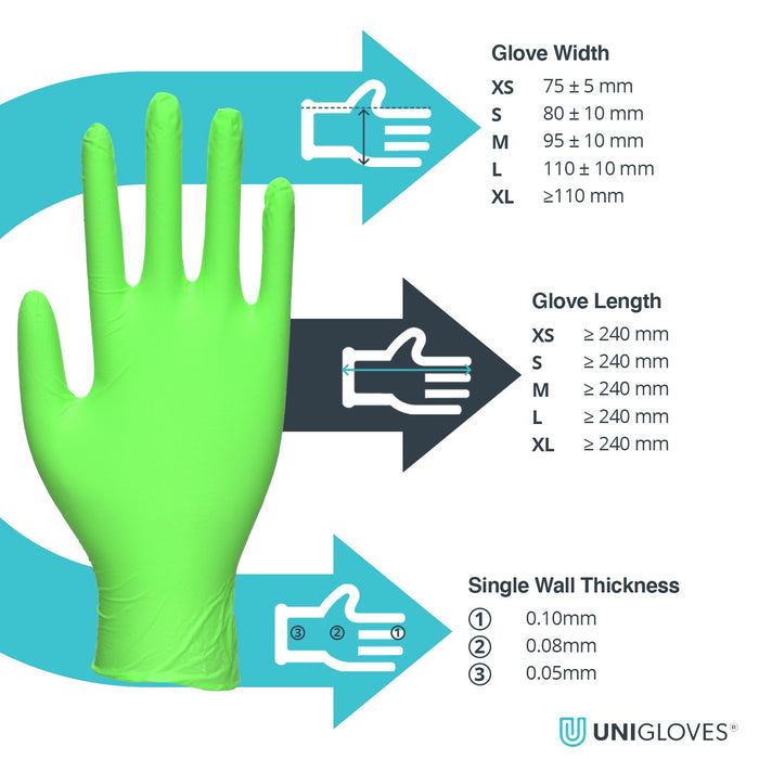 Unigloves Lime Pearl Nitrile Gloves (Cases Of 10)